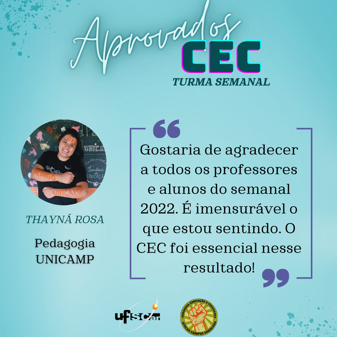 Relato de estudante de escola pública aprovado no vestibular pelo cursinho CEC UFSCar Sorocaba