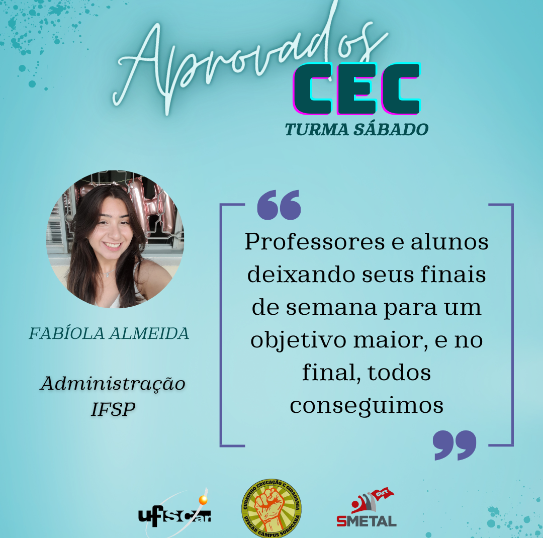 Depoimento de estudante aprovado no vestibular graças ao cursinho educação e cidadania CEC